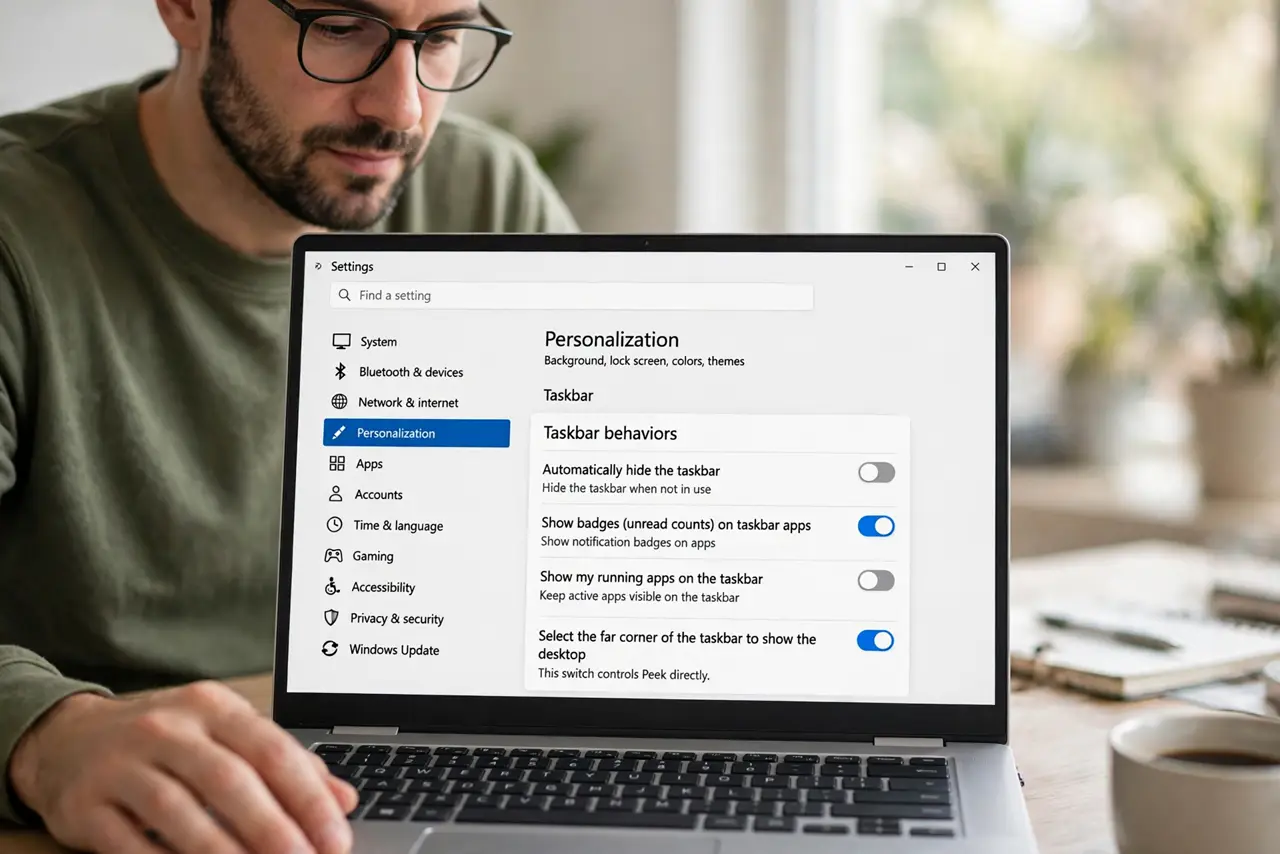 Desktop Peek Stops Working? Fix It — step 1 being performed on the device.