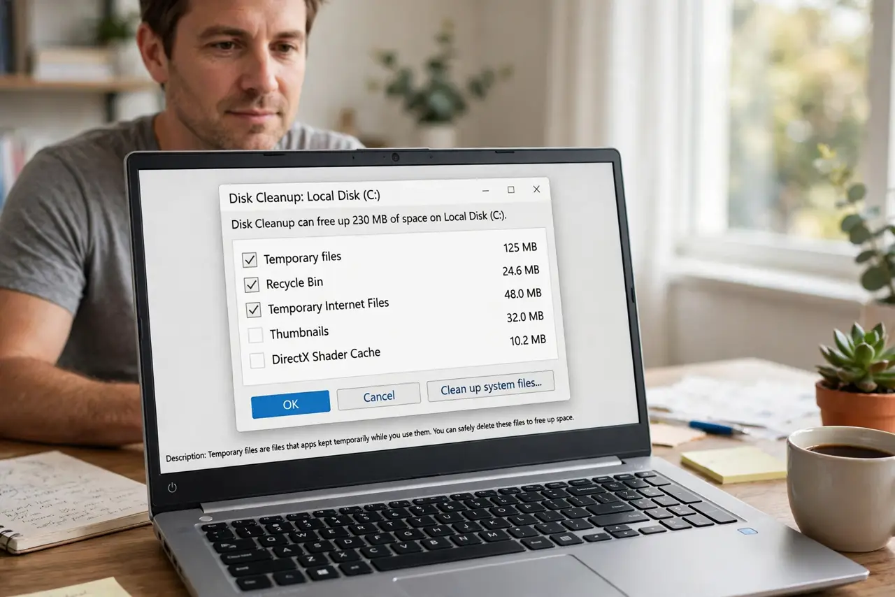 Disk Cleanup Shows No System Files to Clean — photo showing the situation described in the guide.