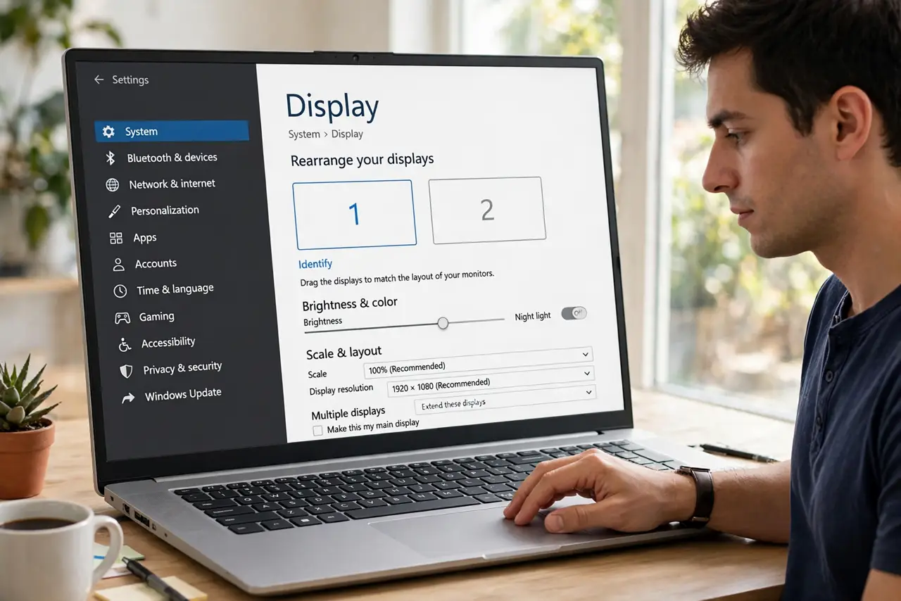 A person performing the first step of the guide: Open Display settings.