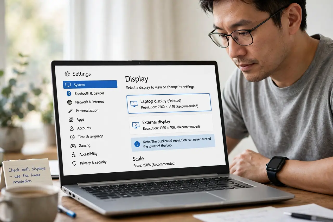 Duplicate Screen Cuts Your Resolution in Half — step 1 being performed on the device.