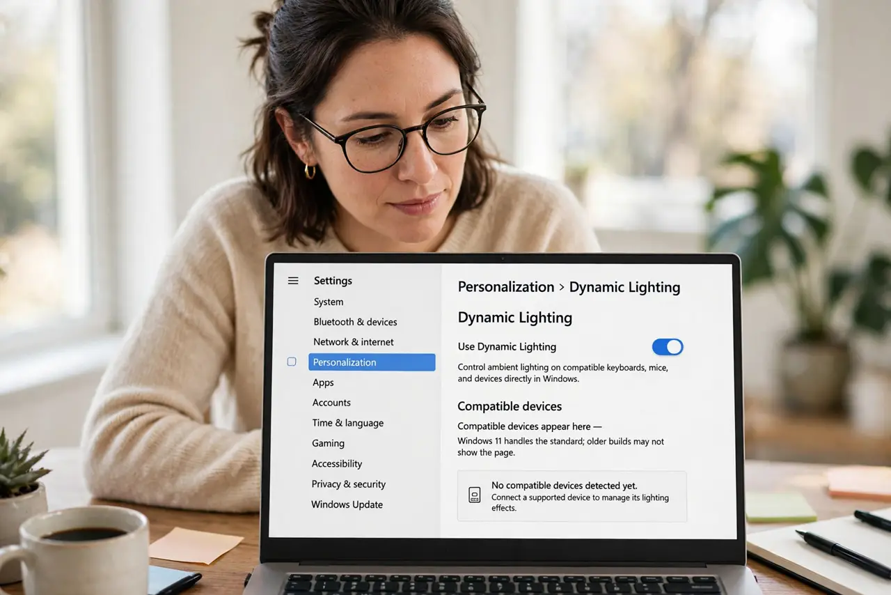 A person performing the first step of the guide: Open Dynamic Lighting.
