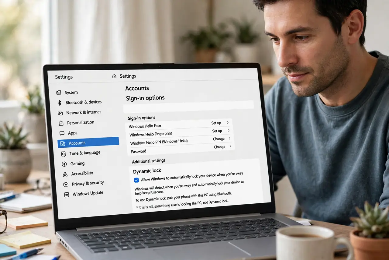 Dynamic Lock Locks While You Are Still There — step 1 being performed on the device.