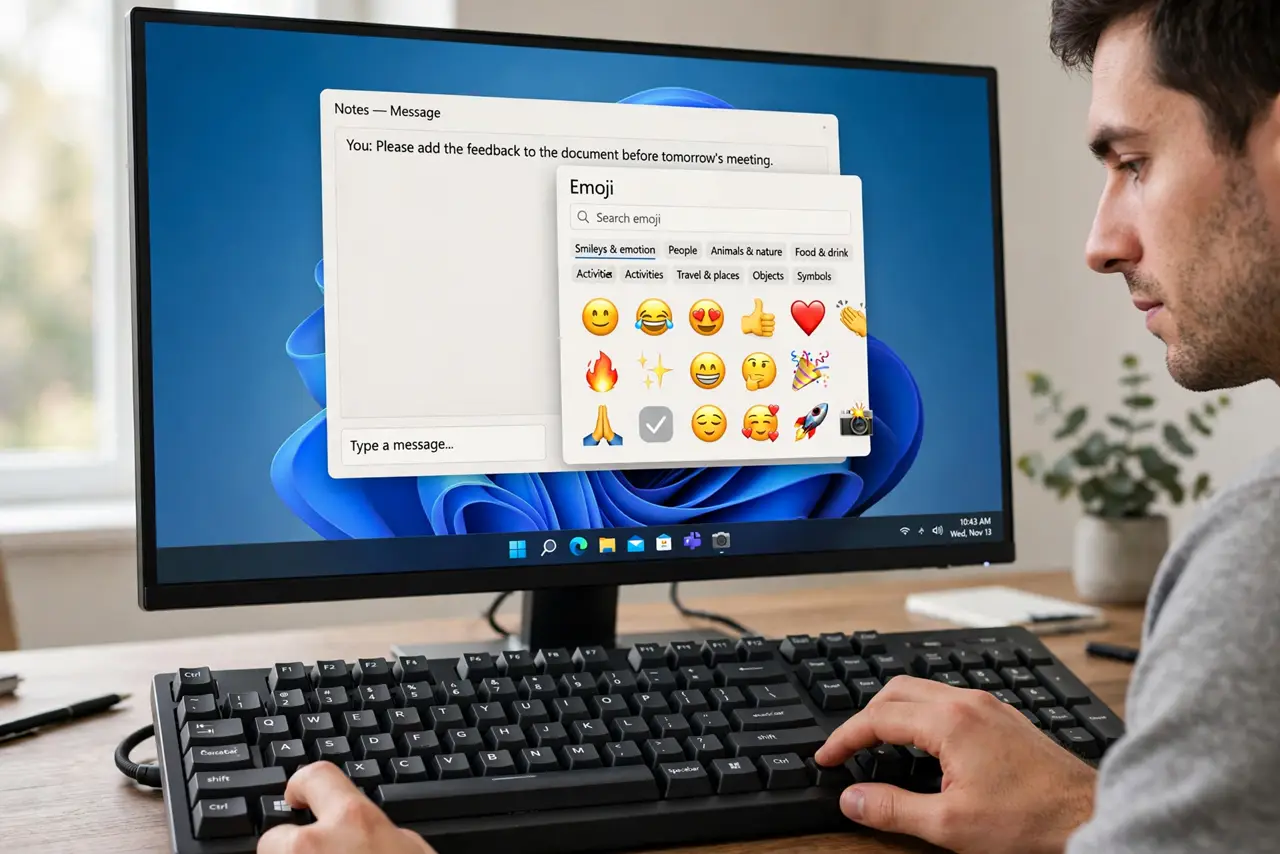A person performing step 1: Open the emoji panel.
