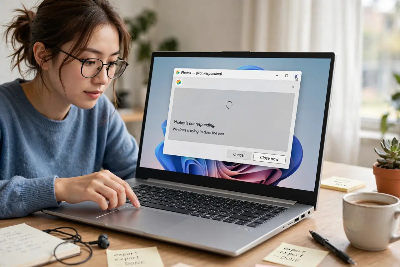 A person performing the first step: Try the gentle close first. Click the X or press Alt+F4 and wait 30 seconds. Some.