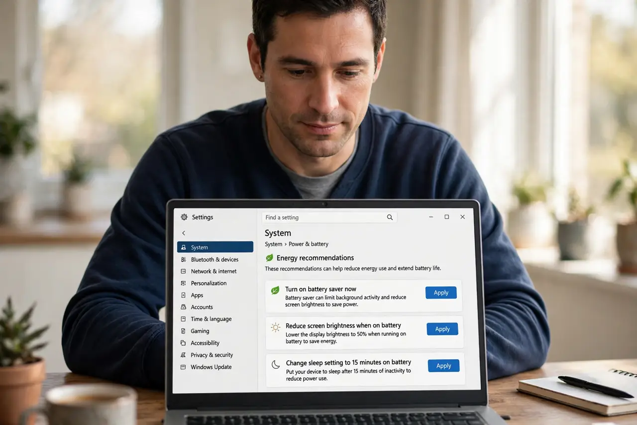 A person performing the first step of the guide: Open Energy recommendations.