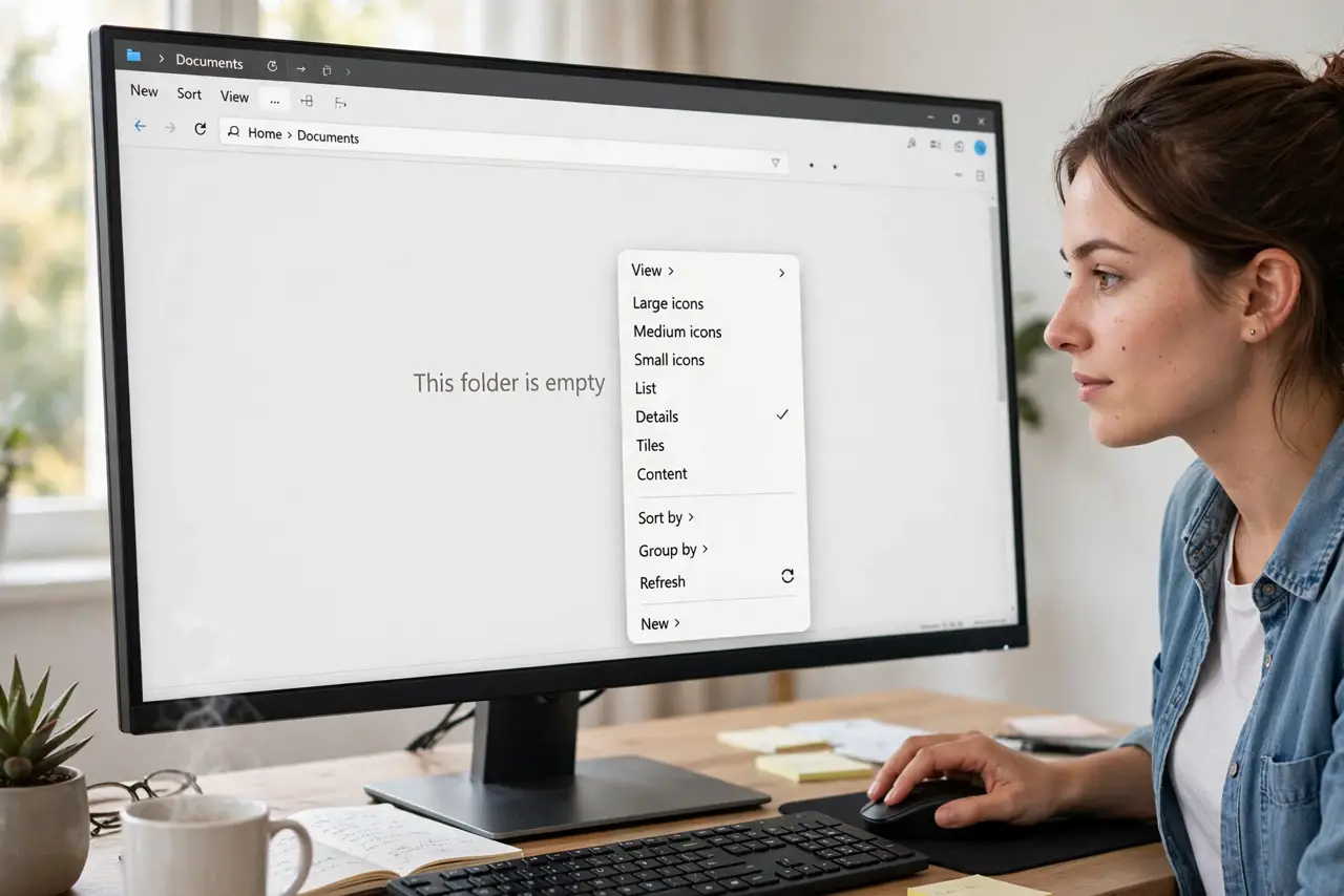 A person performing step 1: Right-click empty folder space.