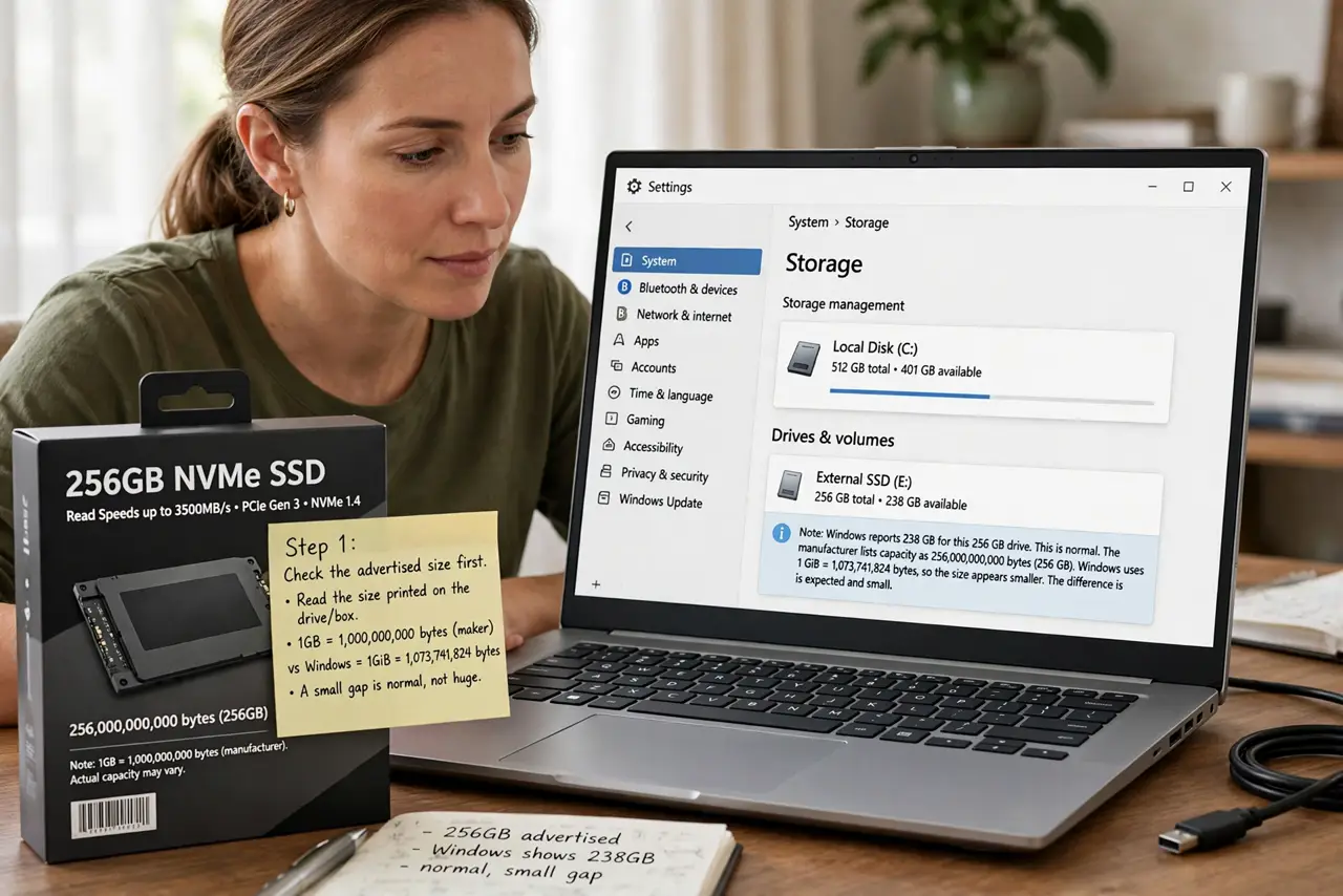 External Drive Shows the Wrong Size? Fix It — step 1 being performed on the device.