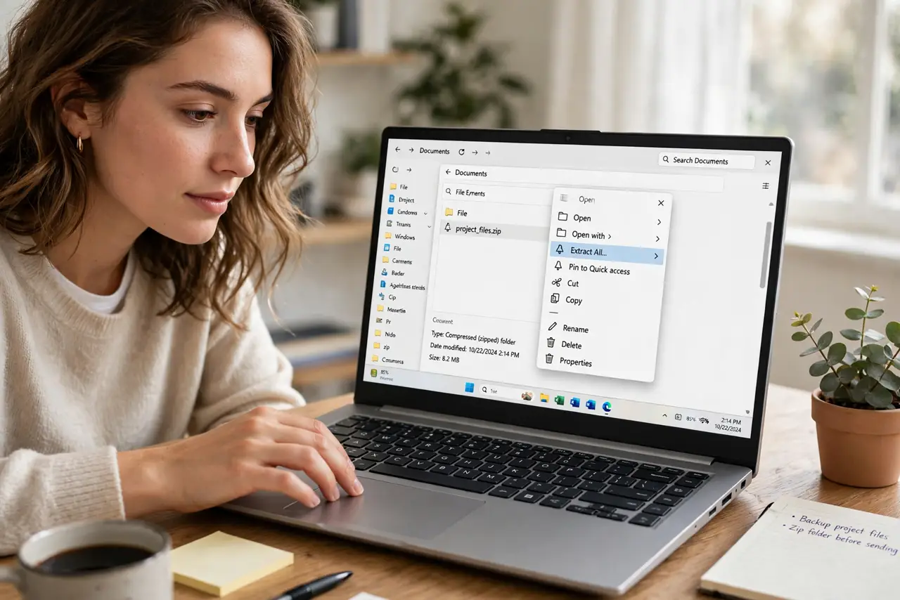 A person calmly performing the guide's first step: Right-click the zip.