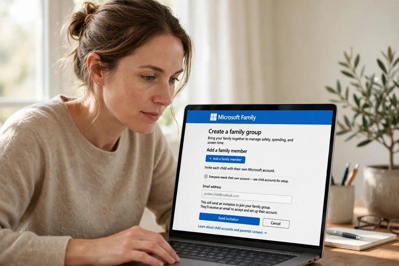 A person performing the first step of the guide: Create the family group.