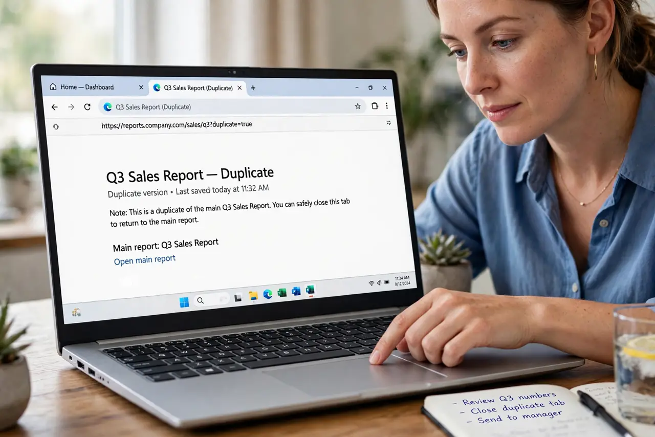 A person calmly performing the guide's first step: Close the duplicate tab.