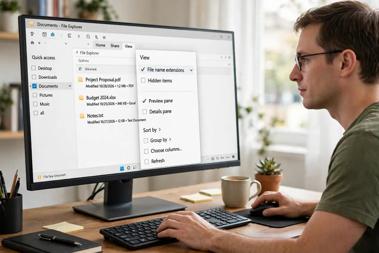 A person performing step 1: Open the View menu.