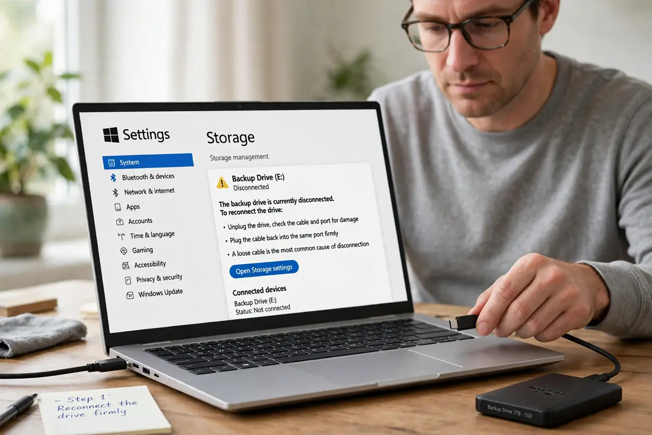 File History Says Its Drive Is Disconnected — step 1 being performed on the device.