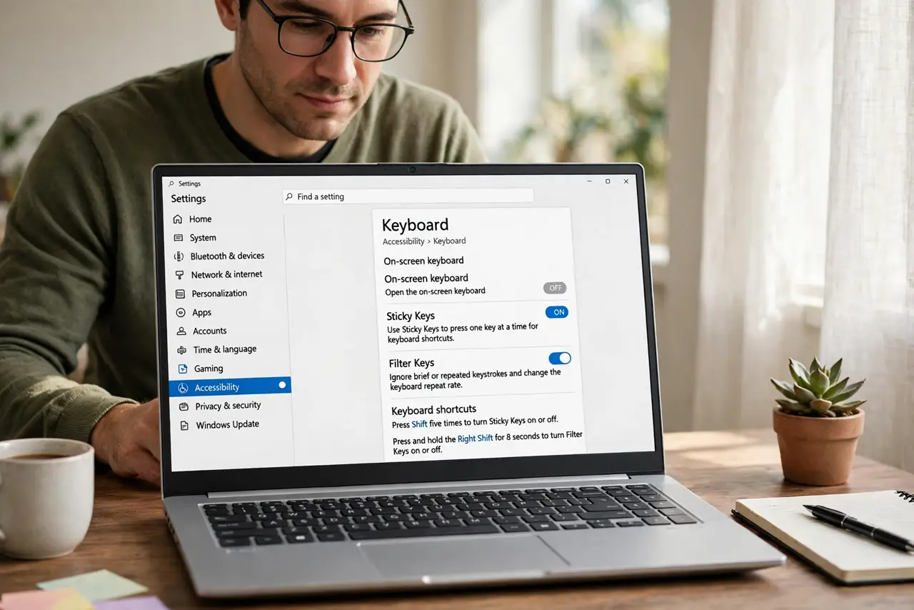 Filter Keys Adds a Delay to Every Keystroke — step 1 being performed on the device.