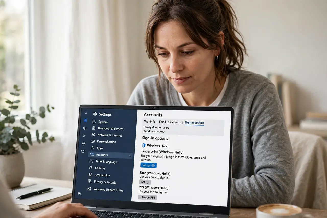 A person performing the first step of the guide: Open Sign-in options.