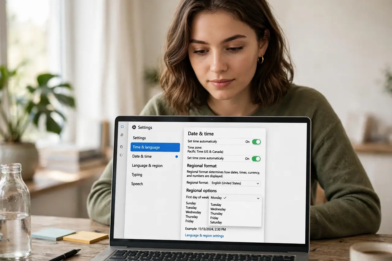 A person performing the first step of the guide: Open the date and time settings.