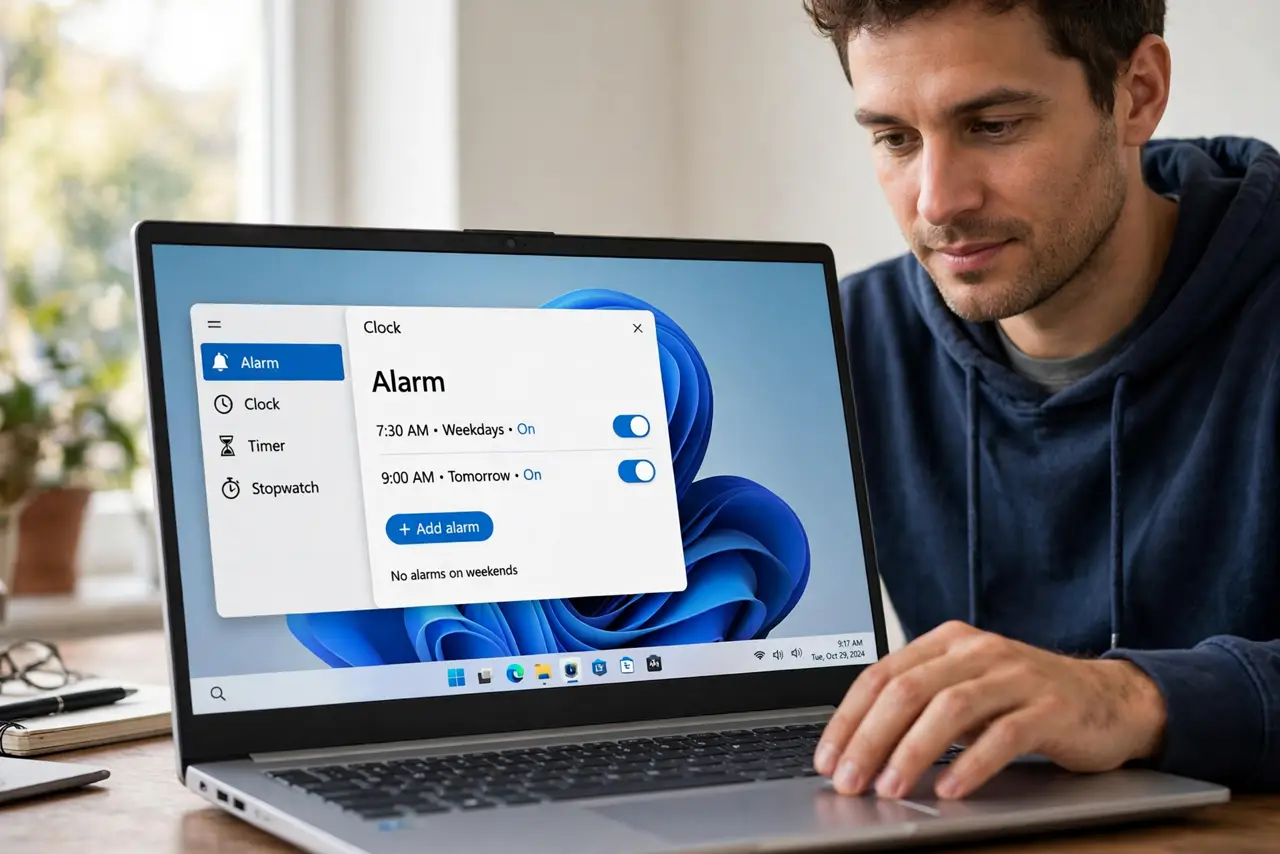 A person calmly performing the guide's first step: Open the Clock app.