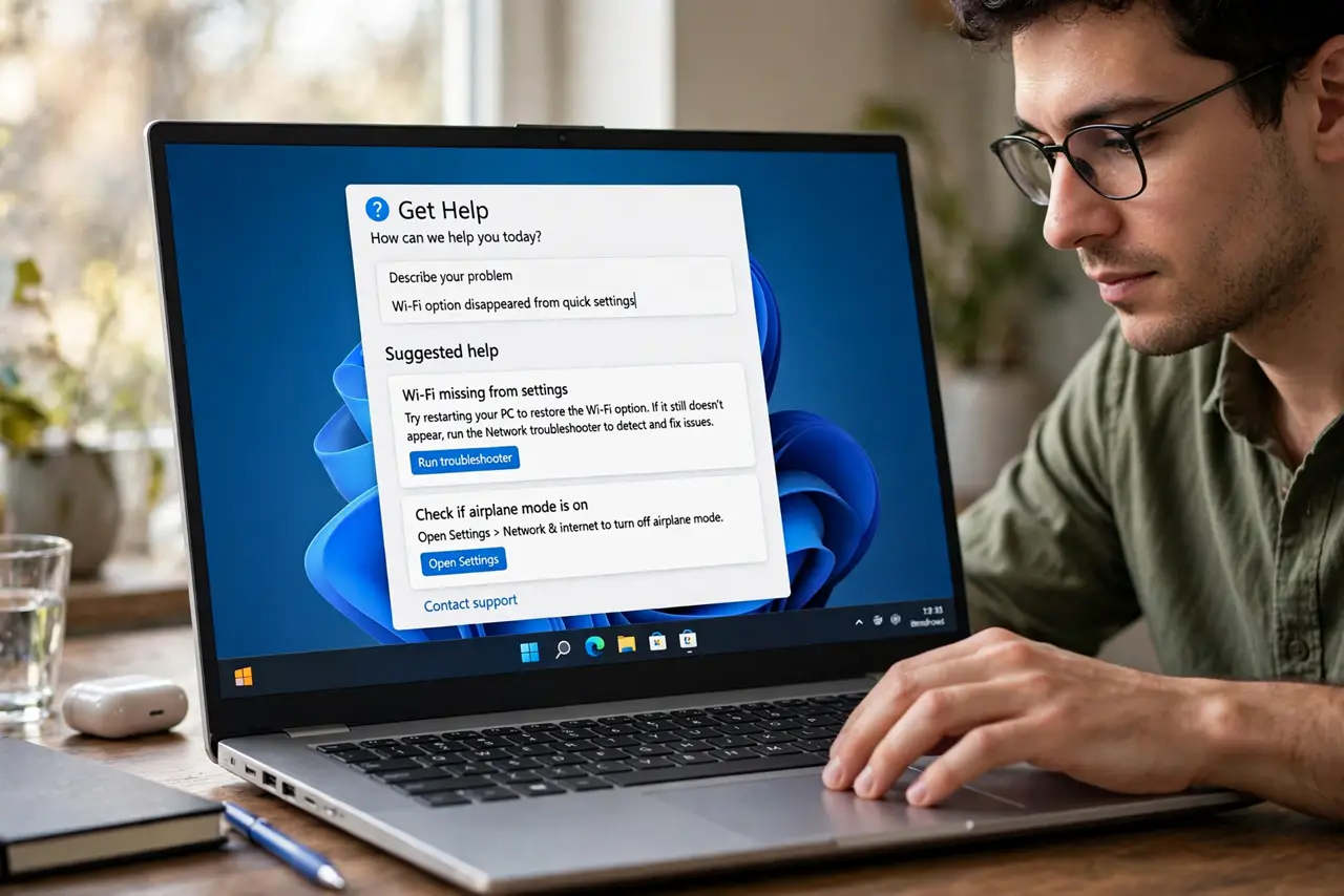 A person calmly performing the guide's first step: Open Get Help.
