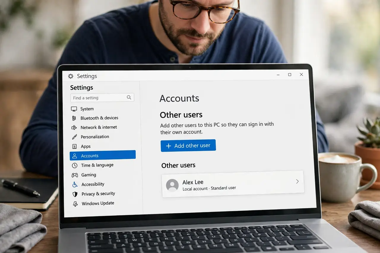 A person performing step 1: Open Other users settings.
