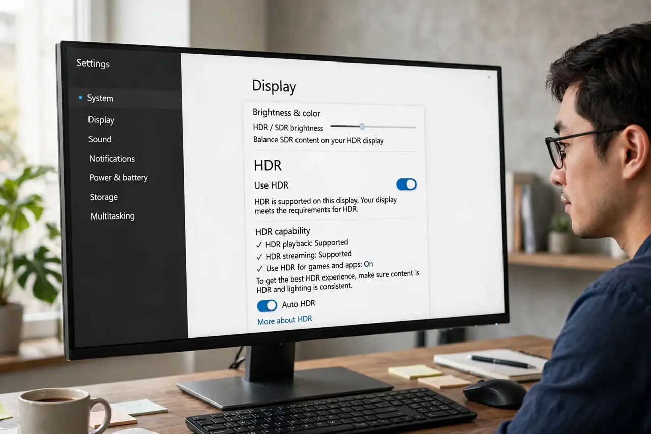 A person carrying out step one: check your display actually supports hdr.