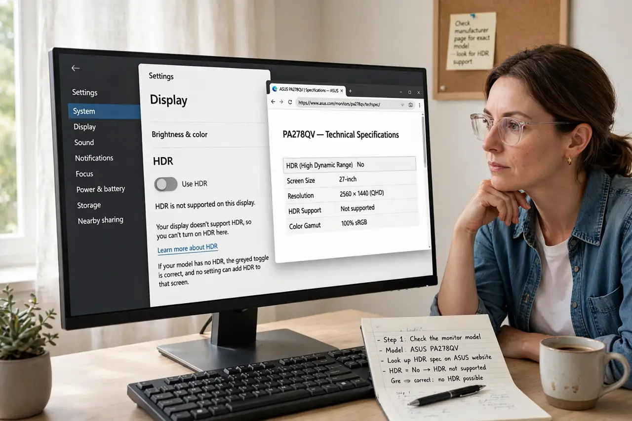 The HDR Toggle Is Greyed Out on Windows — step 1 being performed on the device.
