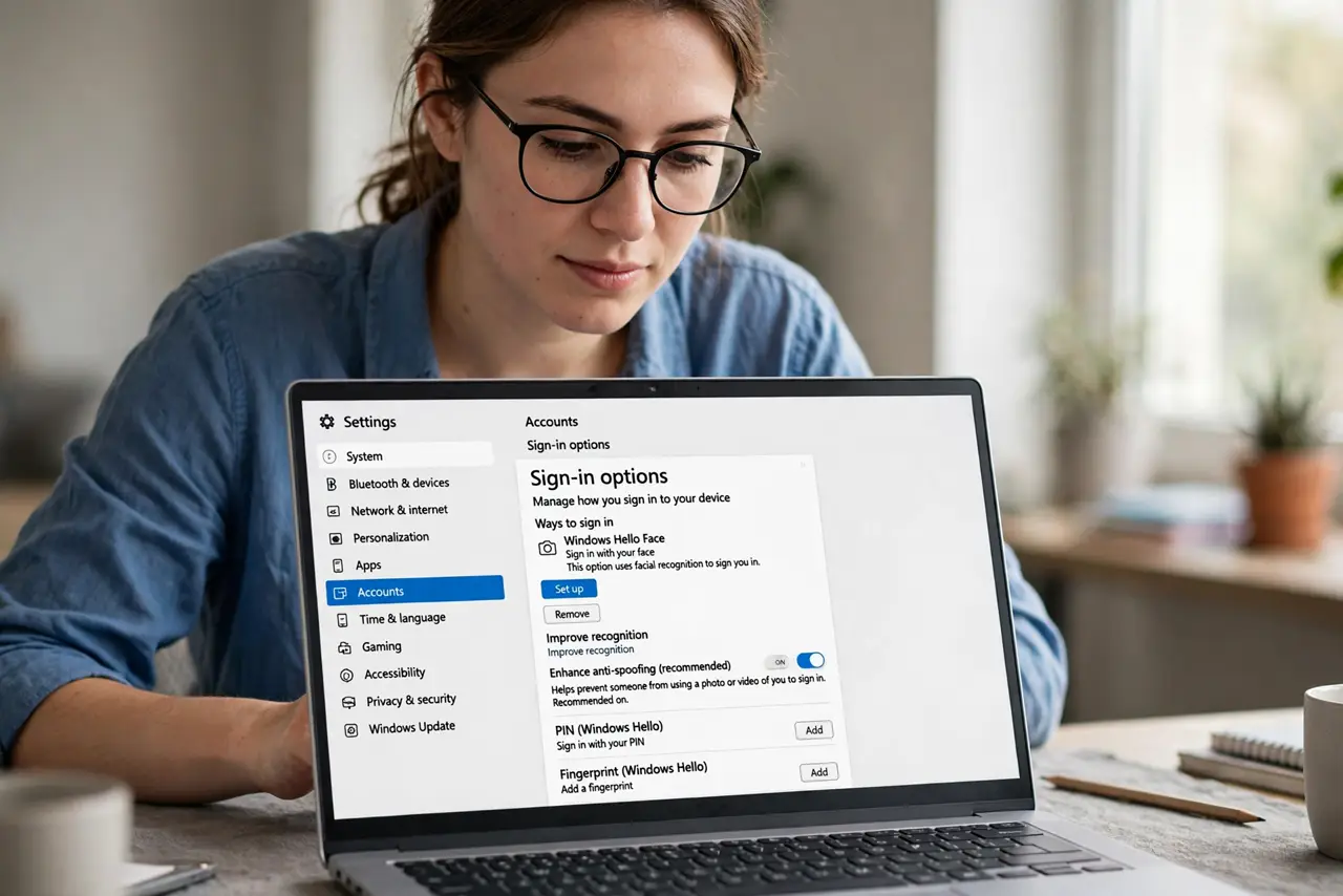 A person performing the first step of the guide: Open Sign-in options.