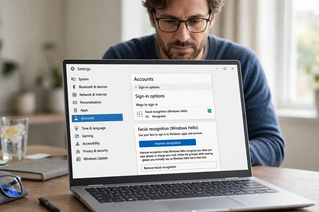 Windows Hello Fails When You Wear Glasses — step 1 being performed on the device.