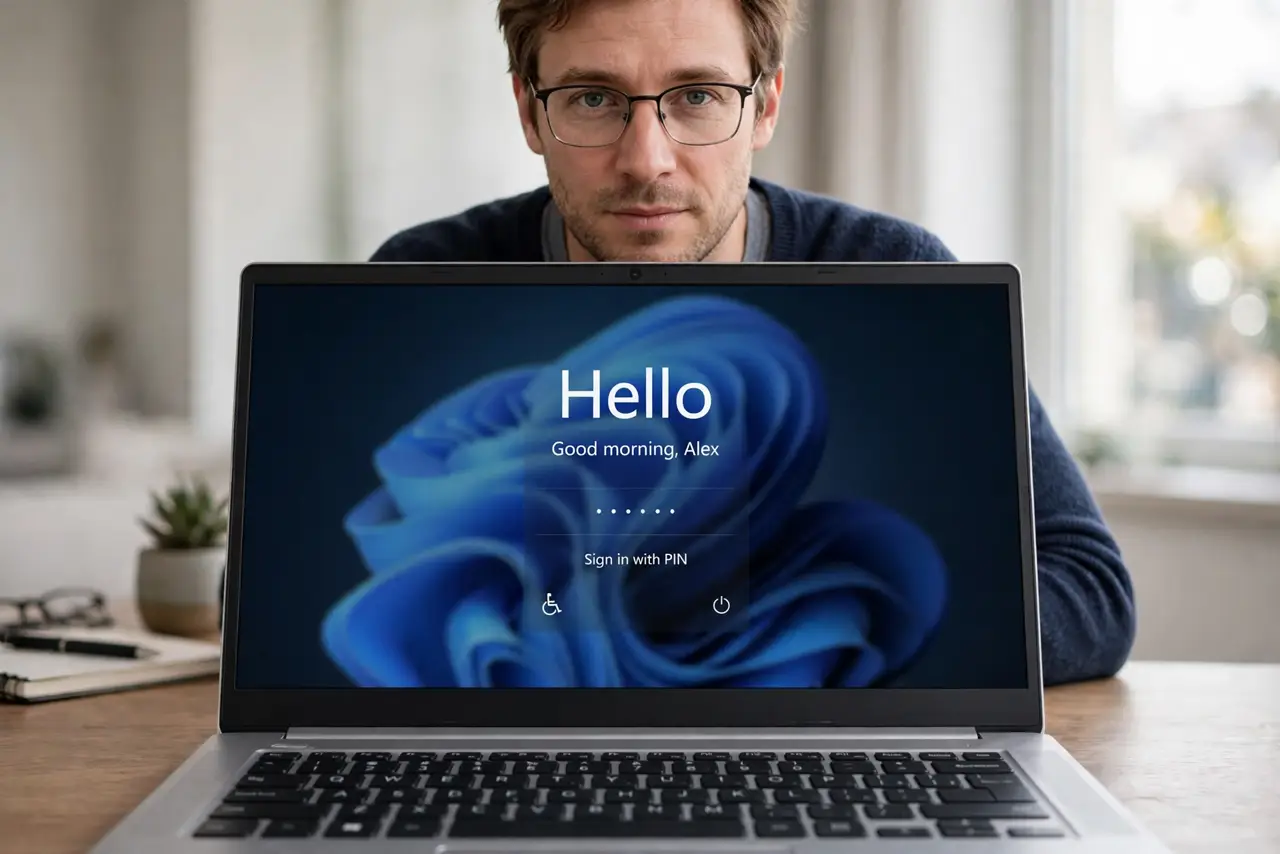 Windows Hello Fails When You Wear Glasses — photo showing the situation described in the guide.