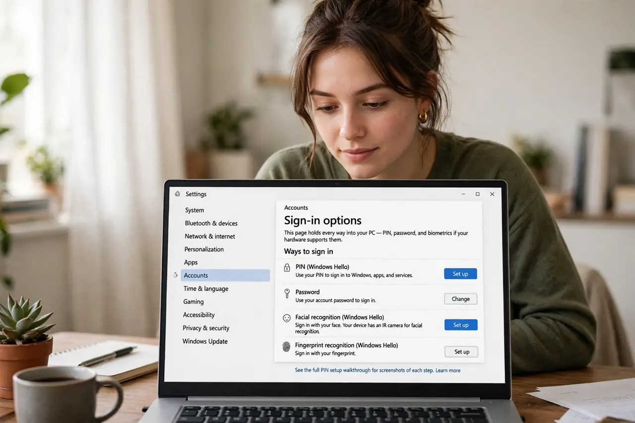 A person performing the first step of the guide: Open Sign-in options.