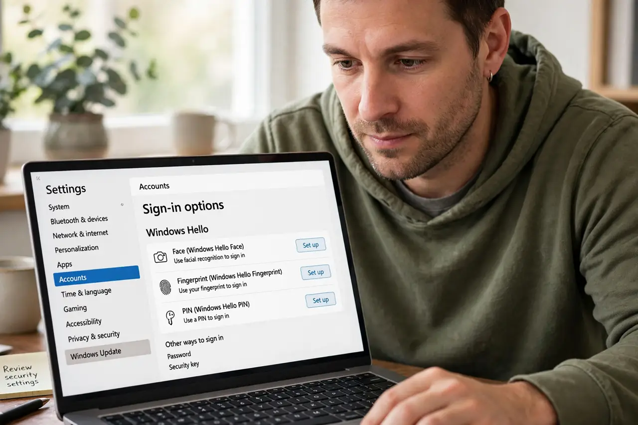 A person performing the first step of the guide: Open Sign-in options.