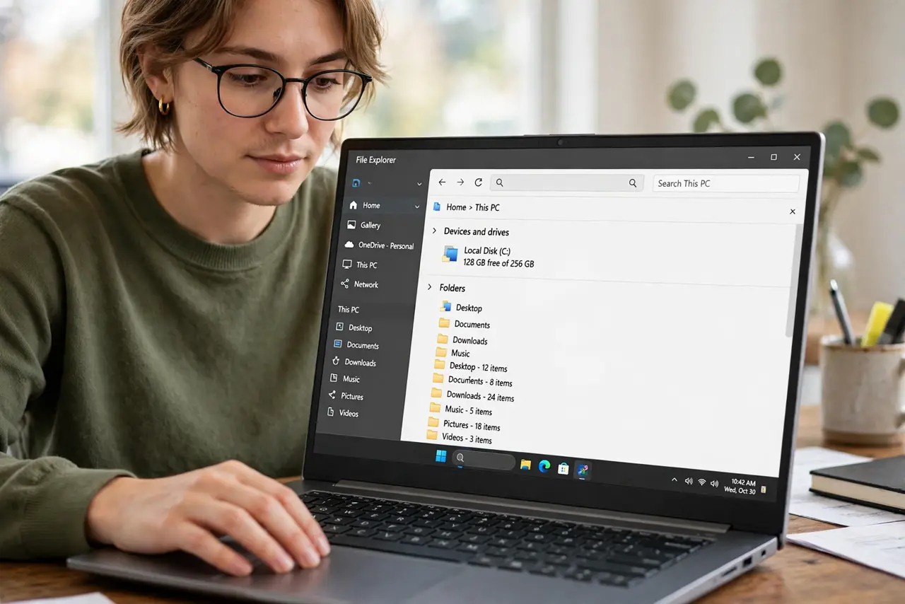 A person calmly performing the guide's first step: Open File Explorer.