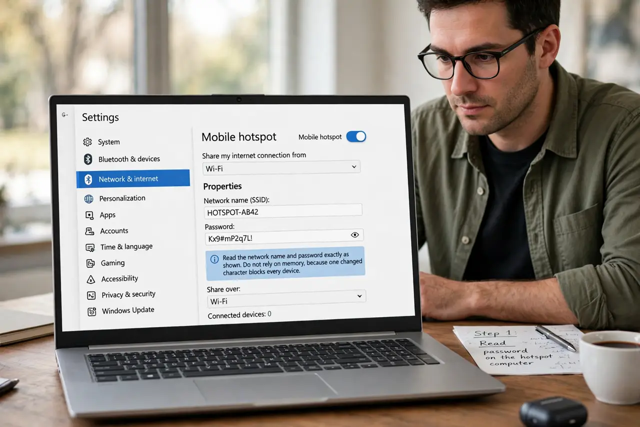 Windows Hotspot Password Rejected? Fix It — step 1 being performed on the device.