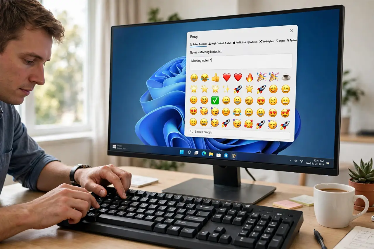 A person performing step 1: Open the emoji panel.