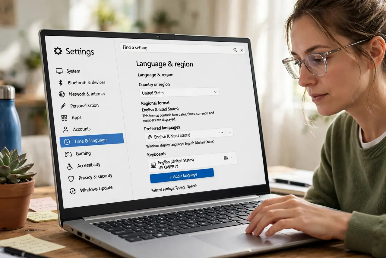 A person performing the first step of the guide: Open the language settings.