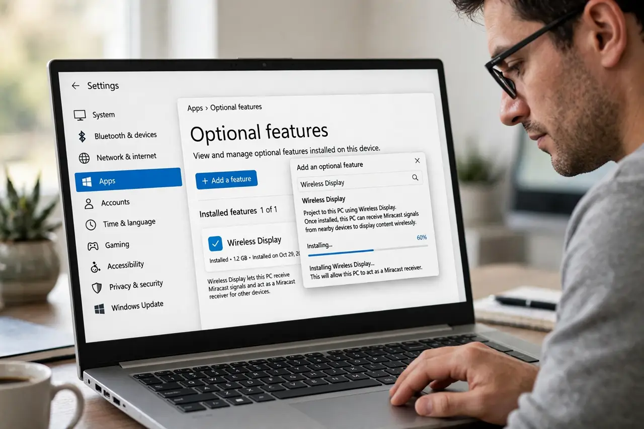 Enable Wireless Display on the spare laptop.