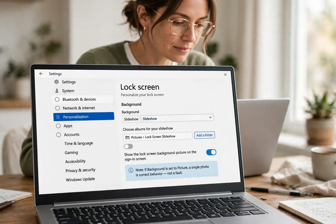 Lock Screen Slideshow Shows One Photo Only — step 1 being performed on the device.