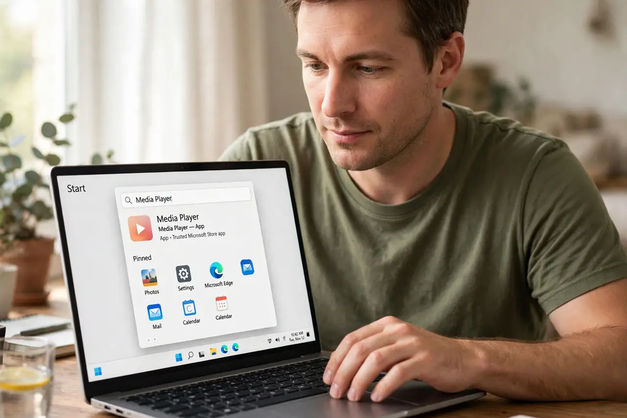 A person performing the first step of the guide: Open the new Media Player.