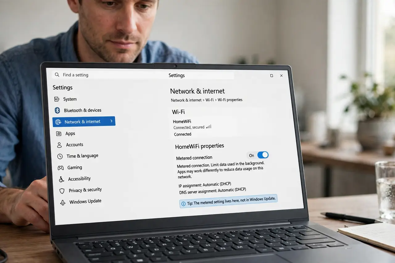 Metered Connection Blocks Updates You Want? Fix It — step 1 being performed on the device.
