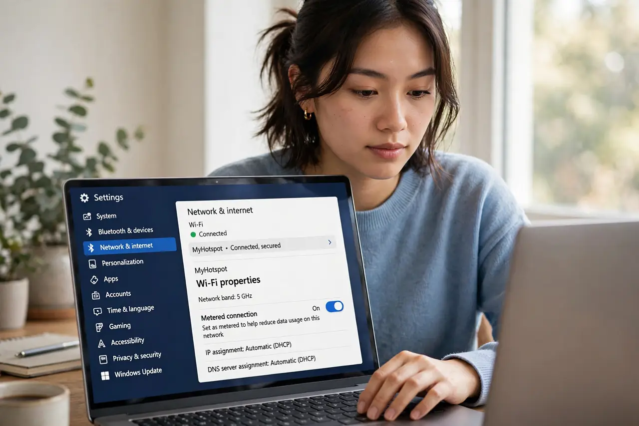 A person performing the first step of the guide: Open the Wi-Fi properties.