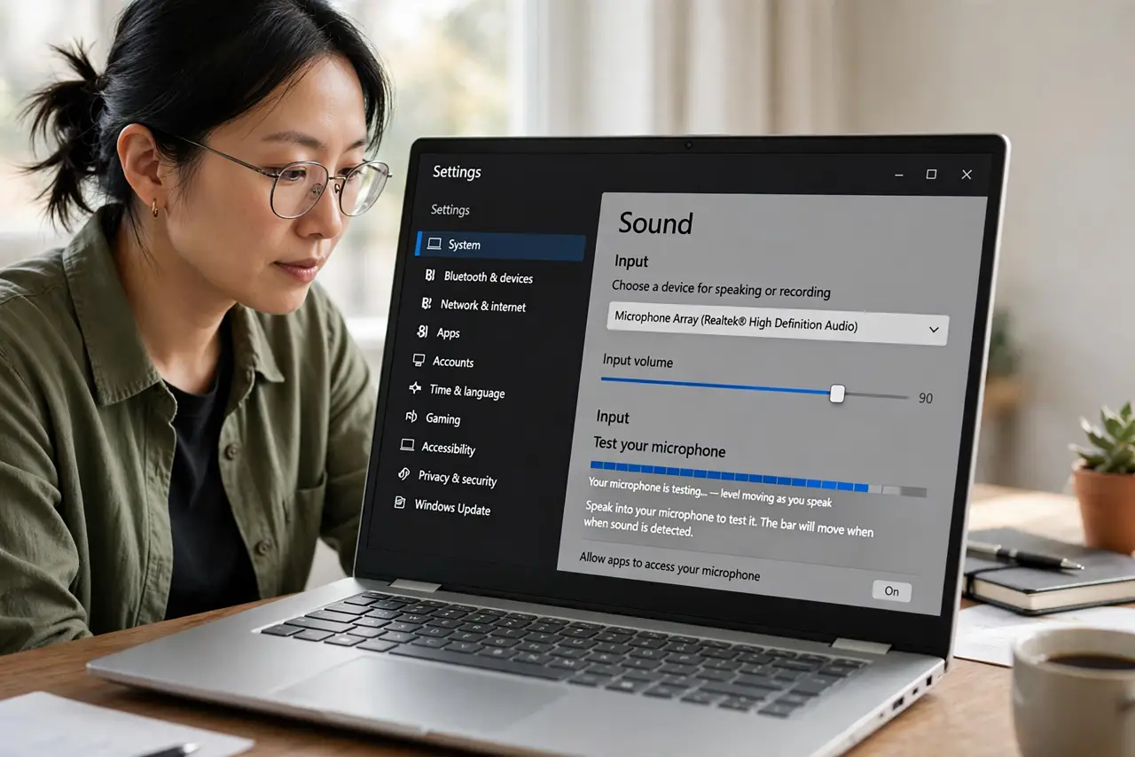 Mic Still Too Quiet at Full Volume on Windows — step 1 being performed on the device.