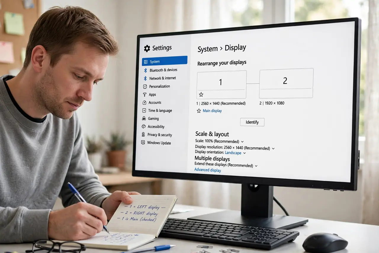 Monitor Order Swaps After Sleep on Windows — step 1 being performed on the device.