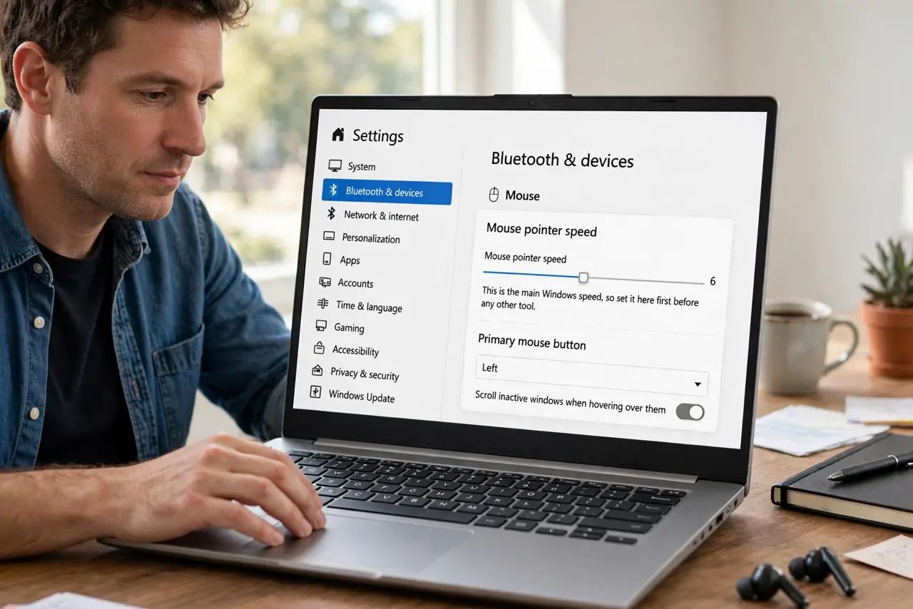 Mouse Pointer Speed Resets After Reboot — step 1 being performed on the device.