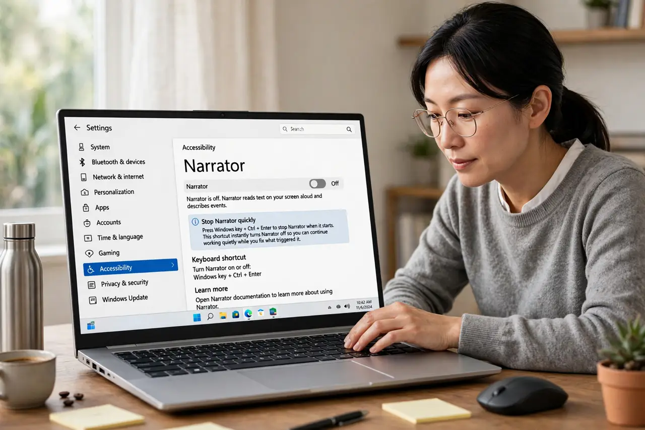 Narrator Starts by Accident on Windows — step 1 being performed on the device.