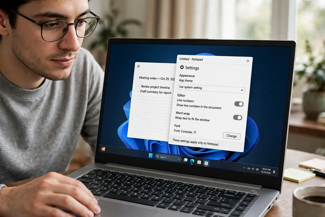 A person calmly performing the guide's first step: Open Notepad settings.