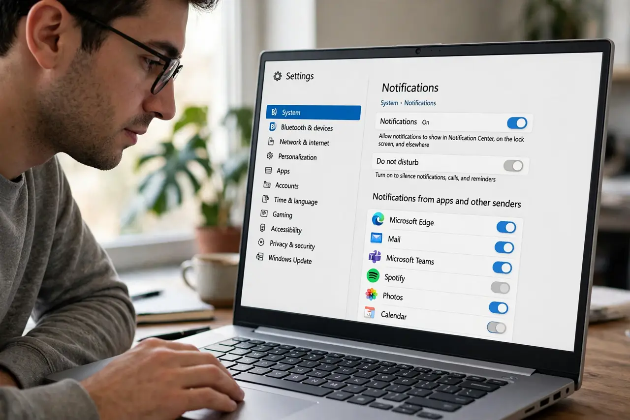 A person performing the first step of the guide: Open notification settings.