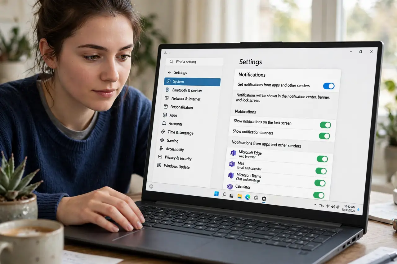 A person calmly performing the guide's first step: Open notification settings.