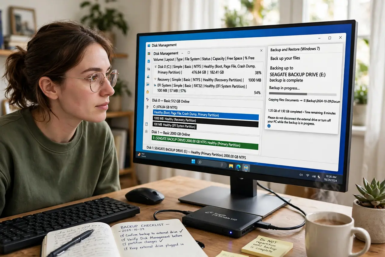 A person performing the first step: Back up before touching partitions. Partition work is low-risk but.