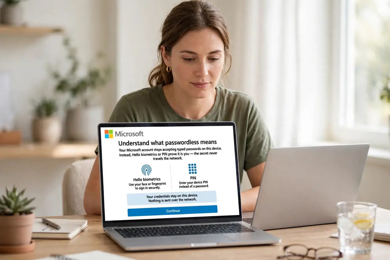 A person performing the first step of the guide: Understand what passwordless means.