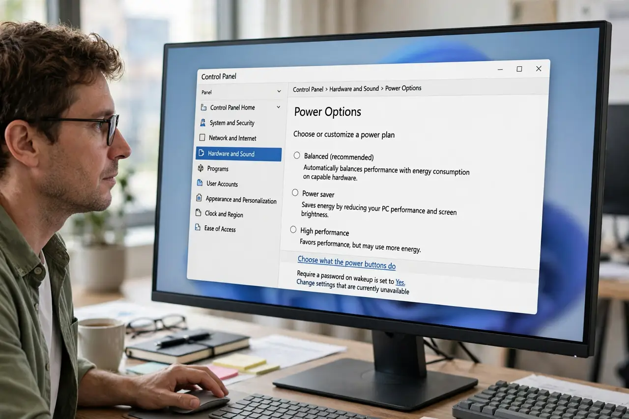 A person performing step 1: Open the power button settings.
