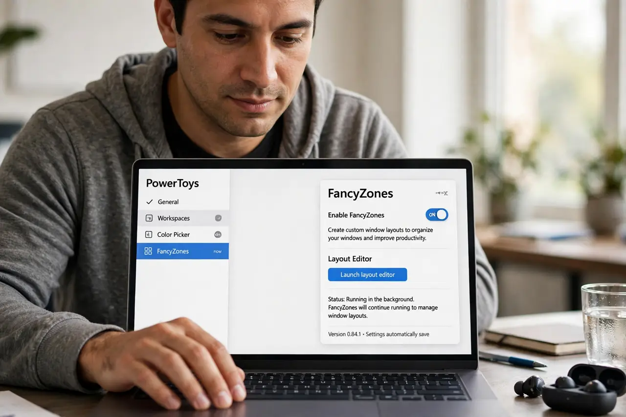 A person performing the first step of the guide: Enable FancyZones.