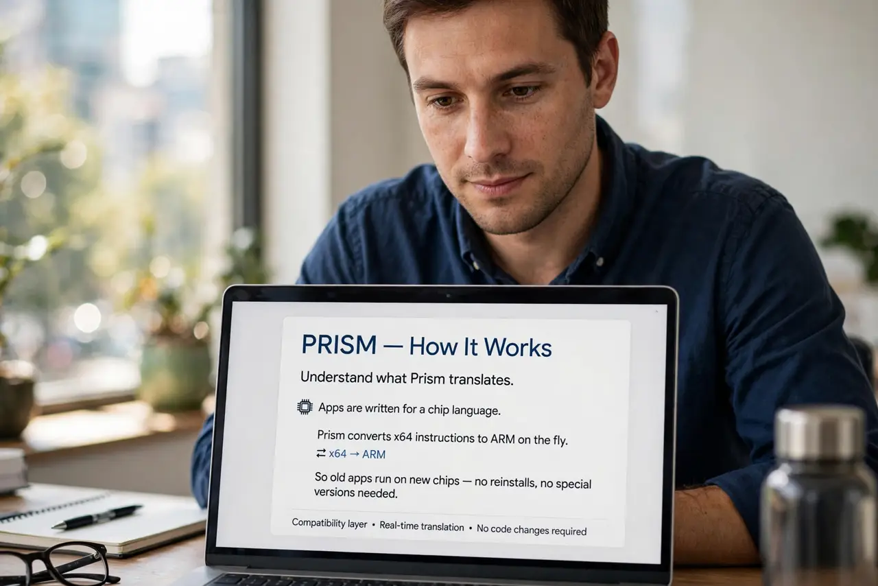A person performing the first step of the guide: Understand what Prism translates.